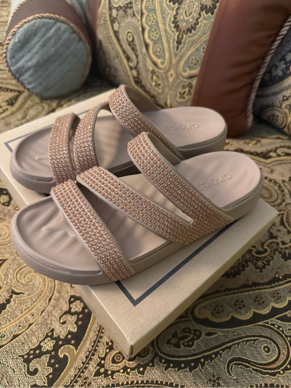 NWT CROCS Getaway Strappy Gems Sandal (Color - Latte) - $45